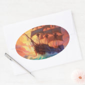 Zeil schip op een stormachtig Zee Ovale Sticker (Envelop)