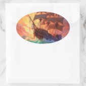 Zeil schip op een stormachtig Zee Ovale Sticker (Tas)