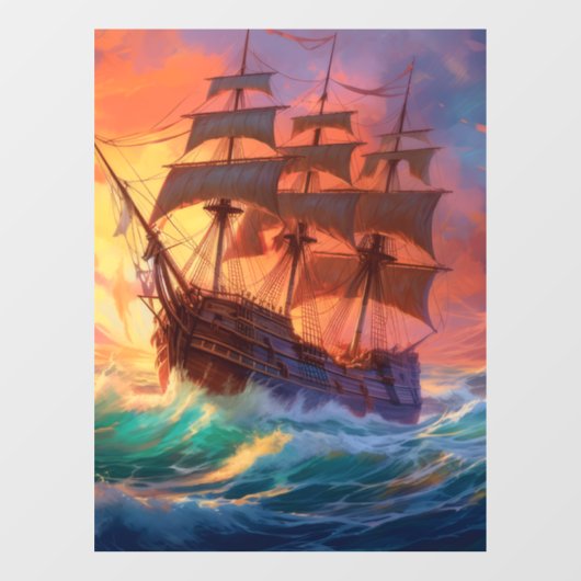 Zeil schip op een stormachtig Zee Raamsticker (Vel)