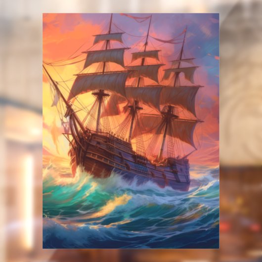 Zeil schip op een stormachtig Zee Raamsticker (Vel 2)