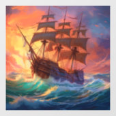 Zeil schip op een stormachtig Zee Raamsticker (Vel)