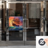 Zeil schip op een stormachtig Zee Raamsticker (Kantoordeur)