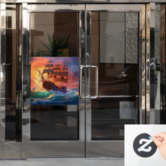 Zeil schip op een stormachtig Zee Raamsticker (Kantoordeur)