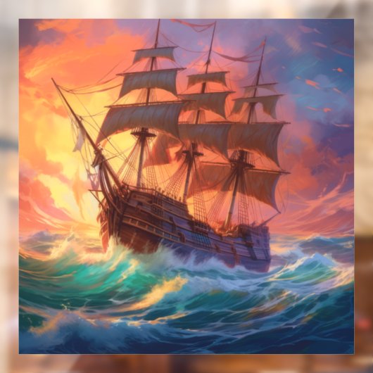 Zeil schip op een stormachtig Zee Raamsticker (Vel 2)