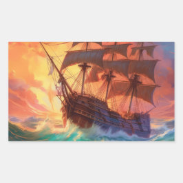 Zeil schip op een stormachtig Zee Rechthoekige Sticker