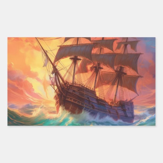 Zeil schip op een stormachtig Zee Rechthoekige Sticker (Voorkant)