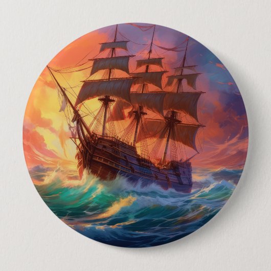 Zeil schip op een stormachtig Zee Ronde Button 4,0 Cm (Voorkant)