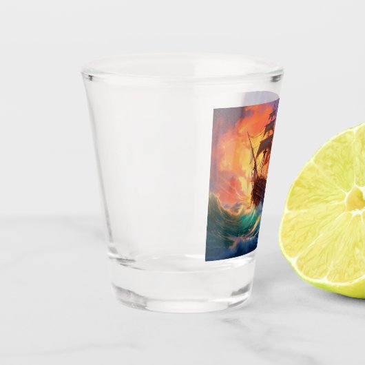 Zeil schip op een stormachtig Zee Shot Glas (Links)