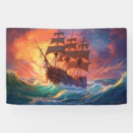 Zeil schip op een stormachtig Zee Spandoek