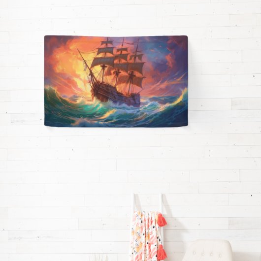 Zeil schip op een stormachtig Zee Spandoek (Insitu)