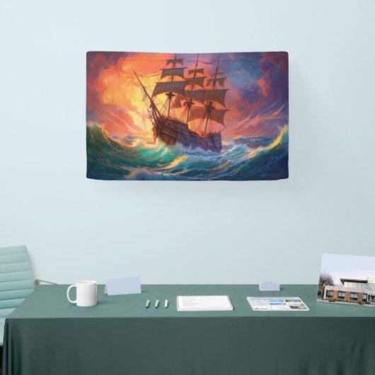 Zeil schip op een stormachtig Zee Spandoek (Beurs)