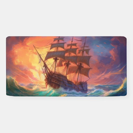 Zeil schip op een stormachtig Zee Spandoek (Horizontaal)