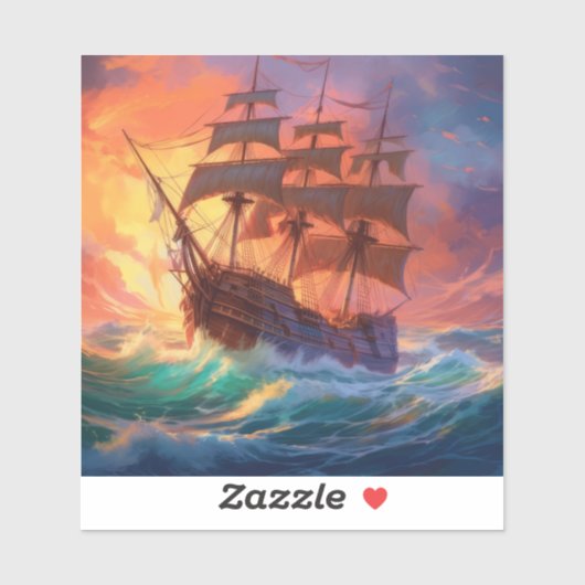 Zeil schip op een stormachtig Zee Sticker (Vel)