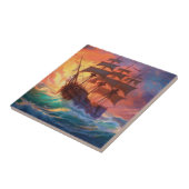 Zeil schip op een stormachtig Zee Tegeltje (Zijkant)