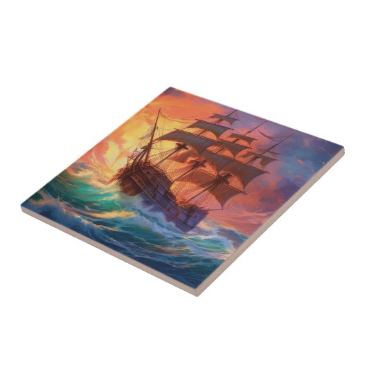 Zeil schip op een stormachtig Zee Tegeltje (Zijkant)