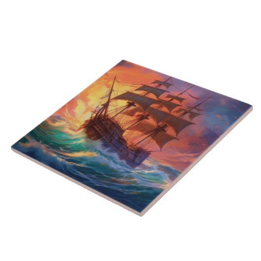 Zeil schip op een stormachtig Zee Tegeltje (Zijkant)