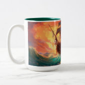 Zeil schip op een stormachtig Zee Tweekleurige Koffiemok (Links)