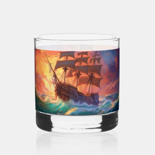 Zeil schip op een stormachtig Zee Whisky Glas (Achterkant)