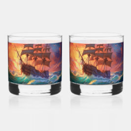 Zeil schip op een stormachtig Zee Whisky Glas