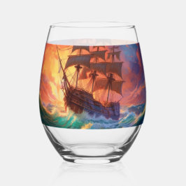 Zeil schip op een stormachtig Zee Wijnglas Zonder Voet