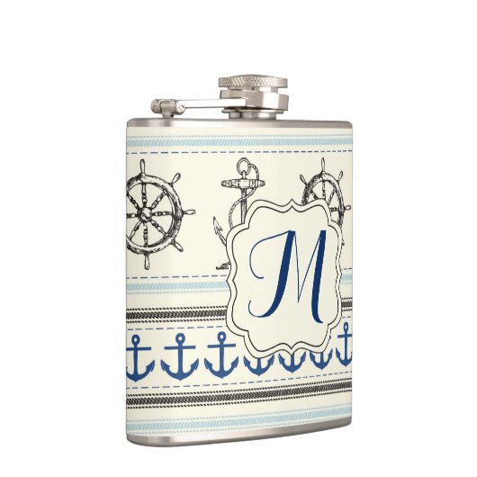 Zeilanker Nautical Rop Monogram Whiskey Flask Heupfles (Rechts)
