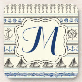 Zeilanker Nautische Rop Monogram Drink Onderzetter (Voorkant)