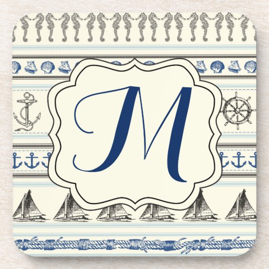 Zeilanker Nautische Rop Monogram Drink Onderzetter (Voorkant)
