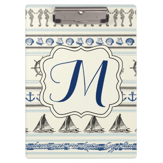 Zeilanker Nautische Touw Monogram Clip Board Klembord (Voorkant)