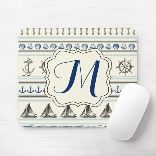 Zeilanker Nautische Touw Monogram Muismat (Met muis)