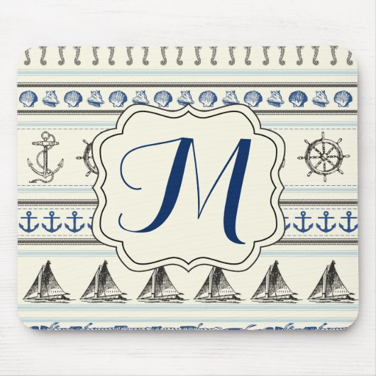 Zeilanker Nautische Touw Monogram Muismat (Voorkant)