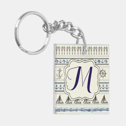 Zeilanker Nautische Touw Monogram Sleutelhanger (Voorkant Links)