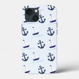 Zeilboat en anker patroonblauw Case-Mate iPhone case