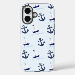 Zeilboat en anker Pattern Blue iPhone 16 Hoesje