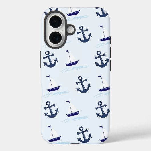 Zeilboat en anker Pattern Blue Case-Mate iPhone Case (Achterkant)