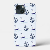 Zeilboat en anker Pattern Blue Case-Mate iPhone Case (Achterkant)