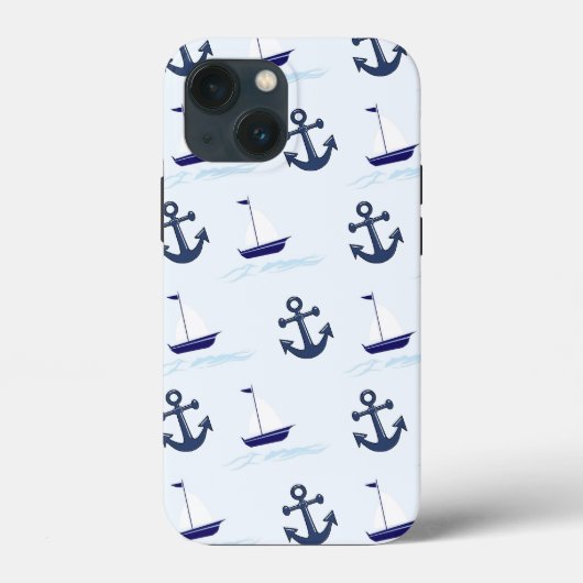 Zeilboat en anker Pattern Blue Case-Mate iPhone Case (Achterkant)