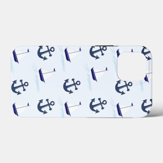 Zeilboat en anker Pattern Blue Case-Mate iPhone Case (Achterkant (horizontaal))