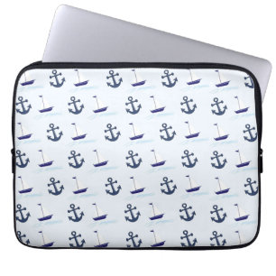 Zeilboat en anker Pattern Blue Laptop Sleeve