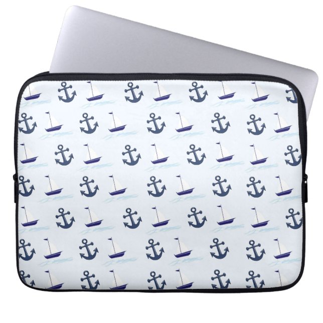 Zeilboat en anker Pattern Blue Laptop Sleeve (Voorkant)