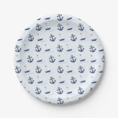 Zeilboat en anker Pattern Blue Papieren Bordje (Voorkant)