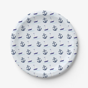Zeilboat en anker Pattern Blue Papieren Bordje
