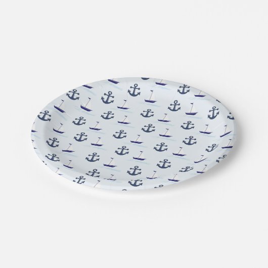 Zeilboat en anker Pattern Blue Papieren Bordje (Gekanteld)