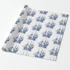 Zeilboat van Navy-Blue Wind 2 Patroonpapier Cadeaupapier