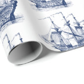 Zeilboat van Navy-Blue Wind 2 Patroonpapier Cadeaupapier (Rol Hoek)