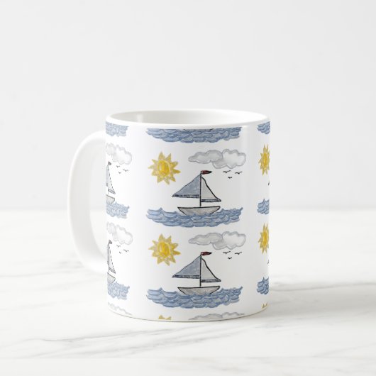 Zeilboot 3D Koffiemok (Voorkant links)