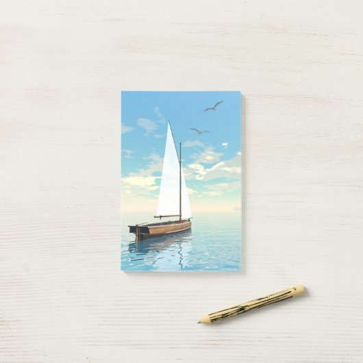 Zeilboot - 3D rendering Post-it® Notes (Op bureau)