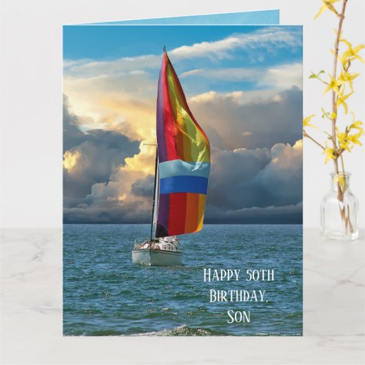 Zeilboot 50e Verjaardag Kaart (Gele Bloem)