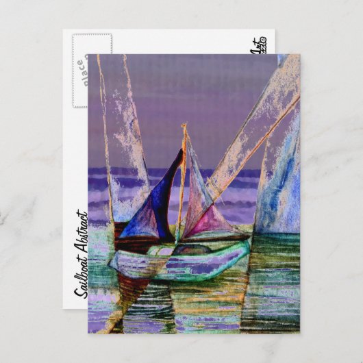 Zeilboot Abstracte Paarse Zeeen Briefkaart (Voorkant / Achterkant)