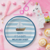 Zeilboot Ahoy heeft een jongensblauw baby shower Papieren Bordje (Feest)