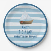 Zeilboot Ahoy heeft een jongensblauw baby shower Papieren Bordje (Voorkant)